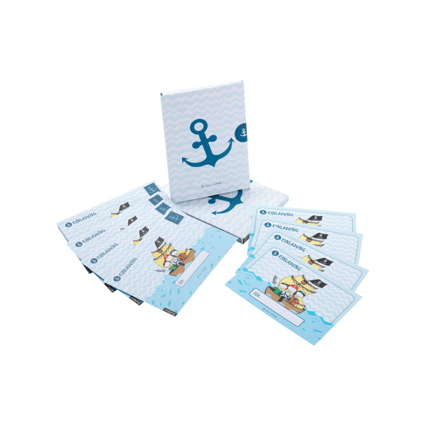 Geburtstags-Einladungskarten-Set für Jungs mit Piraten-Motiv, inkl. passender Briefumschläge