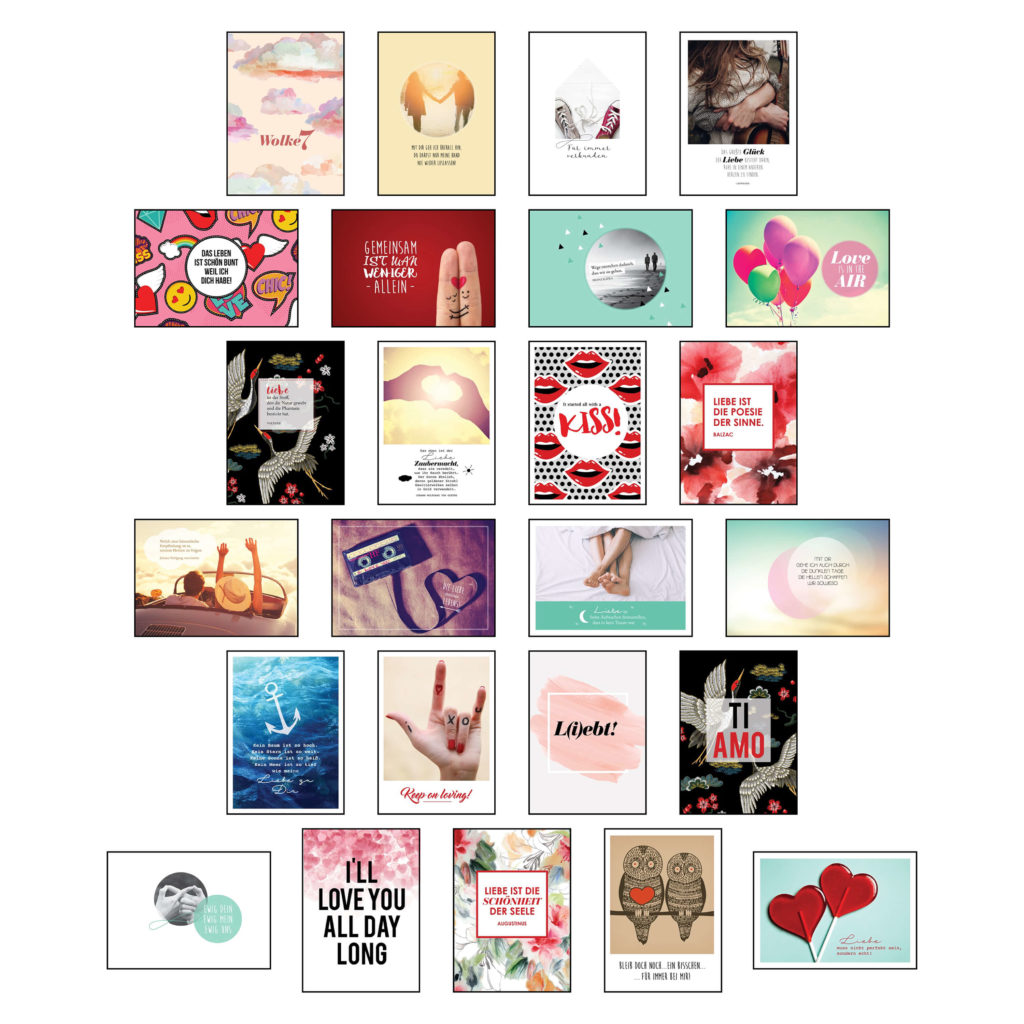 PostkartenSet Hochzeit & Liebe wunderschönen Motiven und Sprüchen