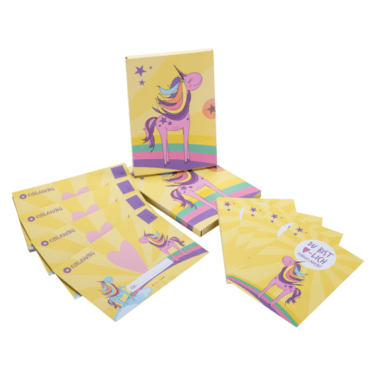 Einhorn-Einladungskarte für Mädchen in gelb mit rosa Einhorn