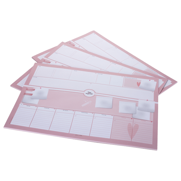 rosa Schreibtischunterlage im DIN A2-Format mit Post-it-Notizzetteln