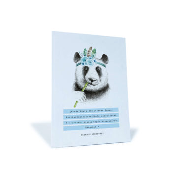 Postkarte mit Panda und einem Zitat von Eleanor Rossevelt "Große Köpfe diskutieren Ideen..."