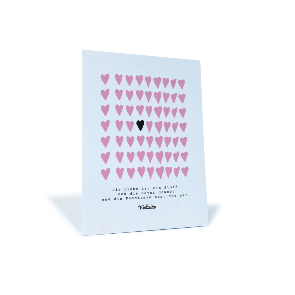 Postkarte "Die Liebe ist ein Stoff..." Voltaire Stay Inspired!