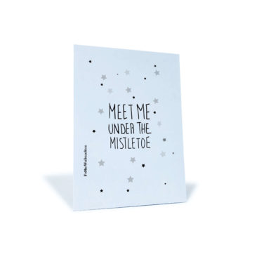 weiße Weihnachtskarte mit Sternen "meet me under the mistletoe"