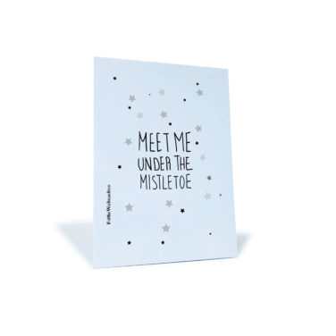 weiße Weihnachtskarte mit Sternen "meet me under the mistletoe"