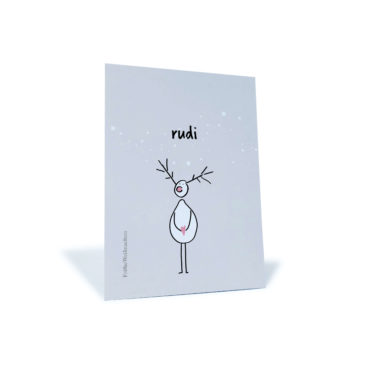 graue Weihnachtskarte "Rudi" mit Rudolf dem Rentier