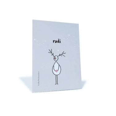 graue Weihnachtskarte "Rudi" mit Rudolf dem Rentier