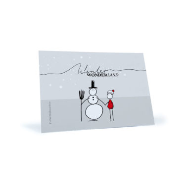 Weihnachtspostkarte mit Schneemannn und rotem Männchen "Winterwonderland"