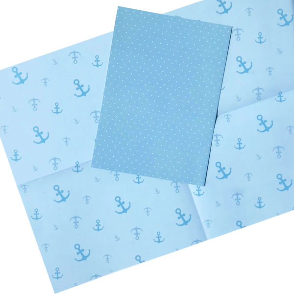 hochwertiges blaues Geschenkpapier/Bastelpapier/Scrapbookingpapier gepunktet und mit Ankermotiv