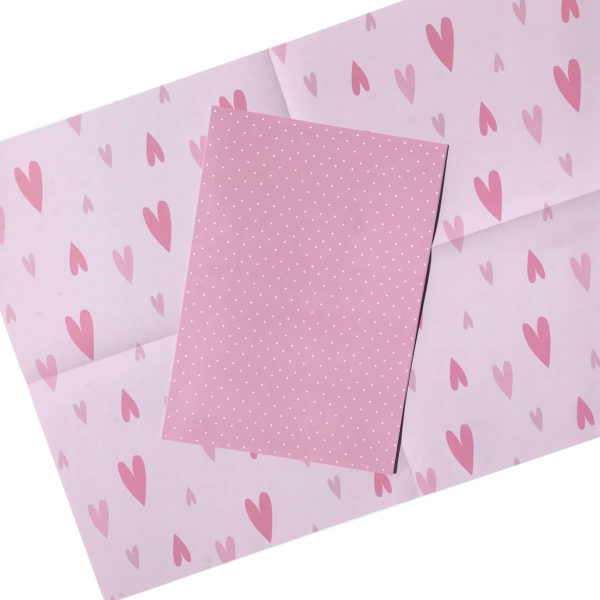 hochwertiges rosa Bastelpapier/Geschenkpapier/Scrapbookingpapier gepunktet und mit Herzmotiv