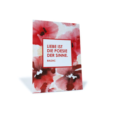 Postkarte mit roten Mohnblumen "Liebe ist die Poesie der Sinne" von Balzac