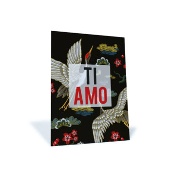 Postkarte mit Blumen und Kranichen "Ti amo"