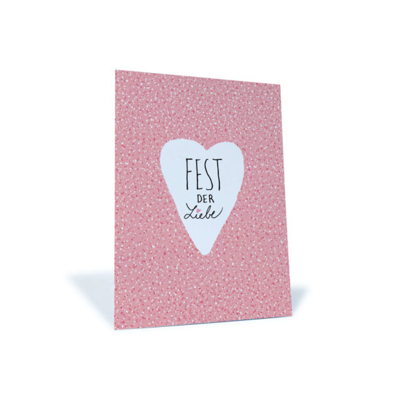 rosa Postkarte mit Herz "Fest der Liebe"