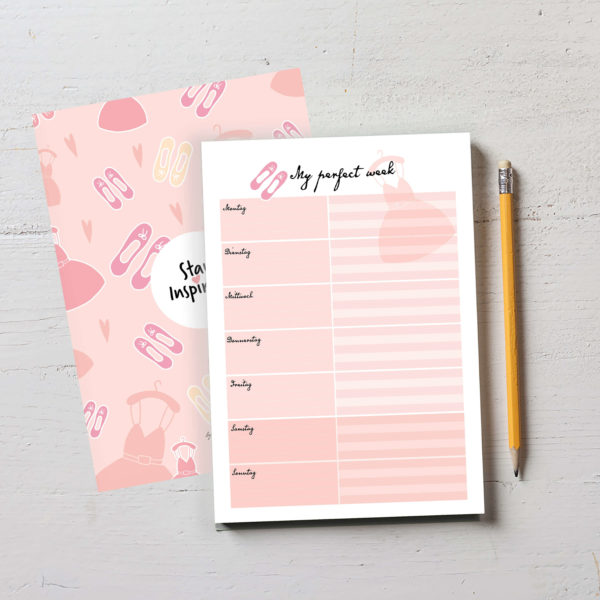 wunderschöner rosa Notizblock bzw. Wochenplaner "my perfect week" im DIN A5-Format mit farbiger Rückseite von Stay Inspired! by Lisa Wirth