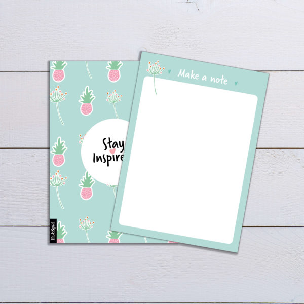 blank notepad "make a note" in green with pineapple and flower motif by Stay Inspired! by Lisa Wirth