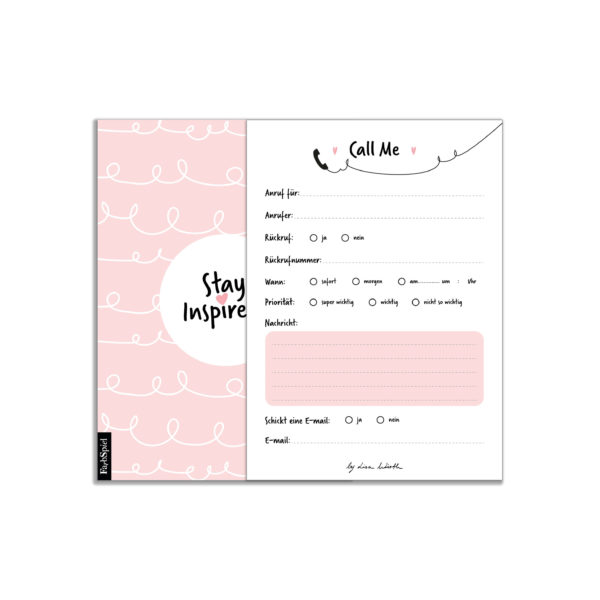 Notizblock/Rückrufzettel "call me" in rosa mit farbiger Rückseite von Stay Inspired! by Lisa Wirth