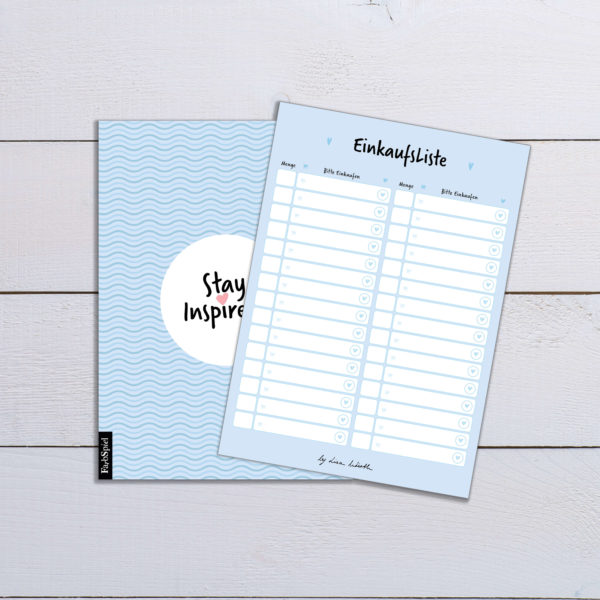 blaue Einkaufsliste mit farbiger Rückseite (DIN A6) von Stay Inspired! by Lisa Wirth