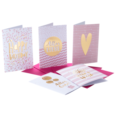 Glückwunschkarten in rosa und pink mit passenden Umschlägen für Geburtstag, Taufe, Hochzeit, oder andere besondere Anlässe