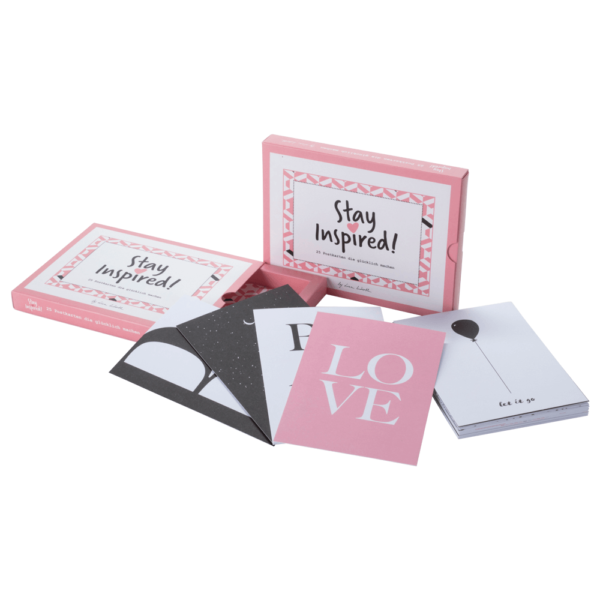 25-teiliges Postkarten-Set in rosa, schwarz, weiß mit hübschen und stylischen Motiven und inspirierenden Zitaten