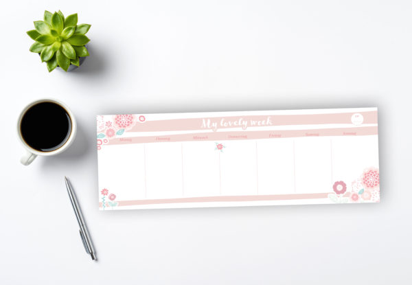 rosa Tischkalender zum Abreißen mit Blumenmotiv