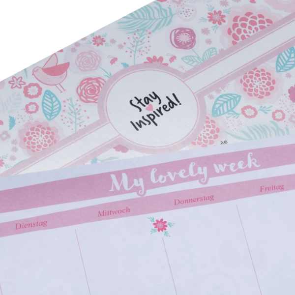 rosa Tischkalender mit Blumen-Design zum Abreißen ohne Datum