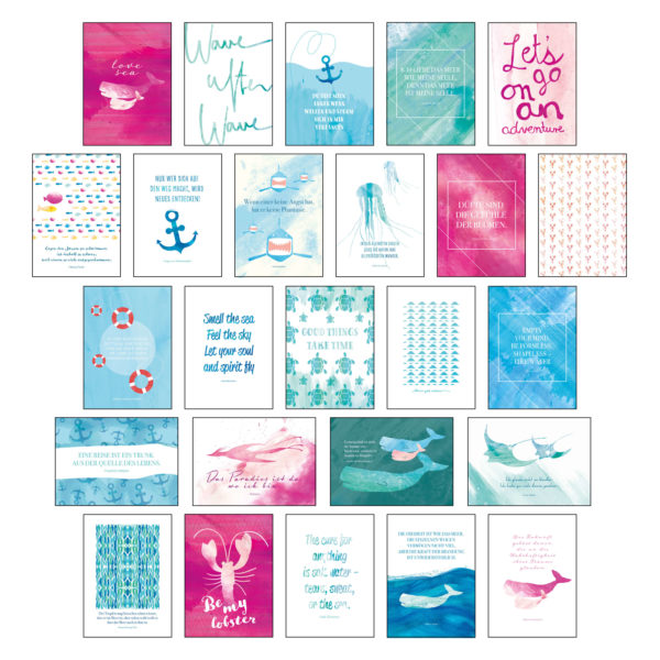 Übersicht Postkarten-Set "Sand & Sea" mit sommerlichen Motiven