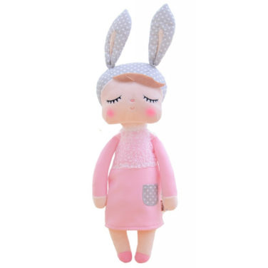 Female bunny, bunny doll "Angela" by metoo with grey hat and pink dress
