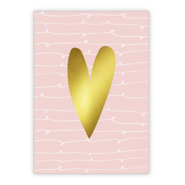 rosa Klappkarte/Glückwunschkarte mit goldenem Herz