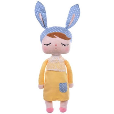 Female bunny, bunny doll with sleeping eyes, yellow dress and blue cap