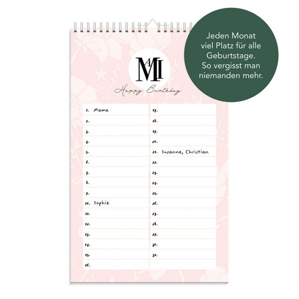 Geburtstagskalender immerwährend in rosa – Bild 3